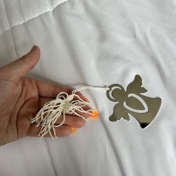 2.5" Silver Nickel Plated Angel Engravable Bookmark White Tassel Holiday - Picture 5 of 5